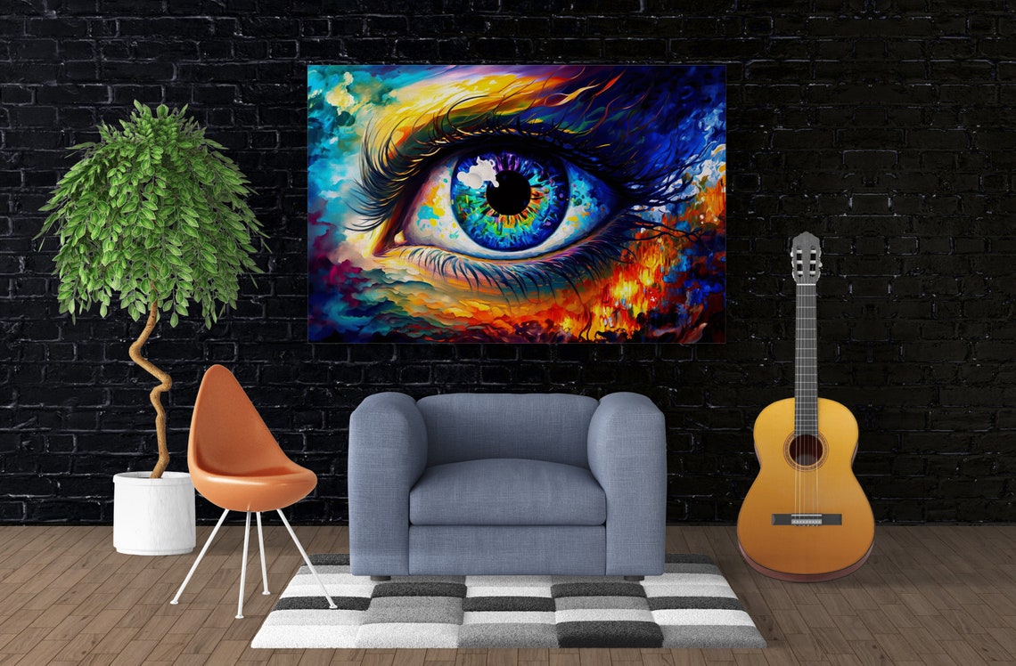 Vivid Colorful Human Eye Close Up Rainbow Iris Impasto Art Poster - Image 3