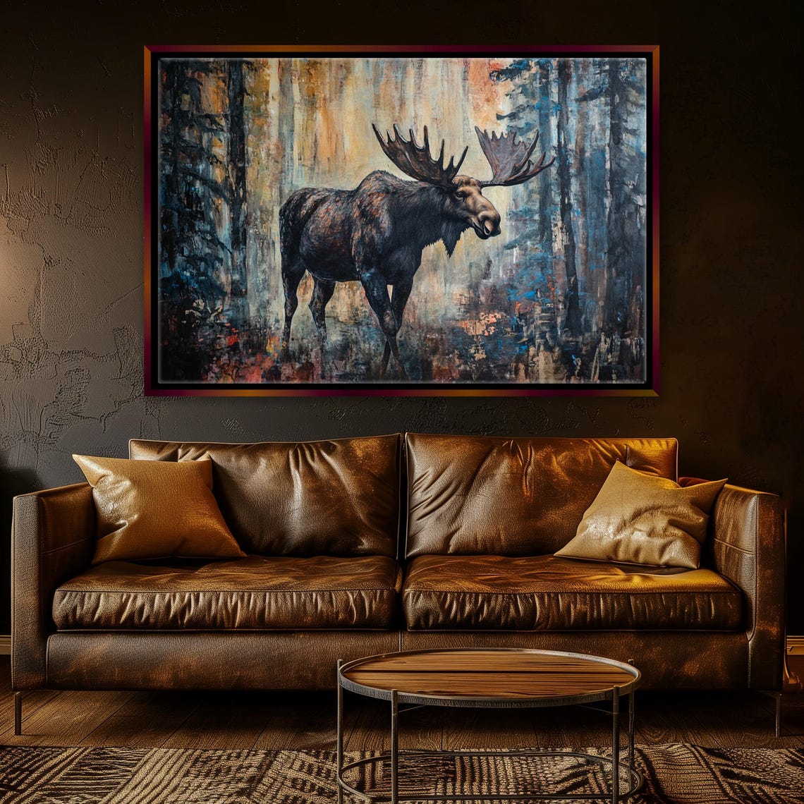 Majestic Moose In Misty Forest Dark Painterly Wildlife Art Print - Image 4
