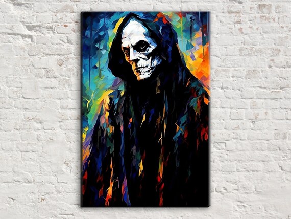 Dark Spooky Hooded Ghoul Skull Face Halloween Horror Art Poster