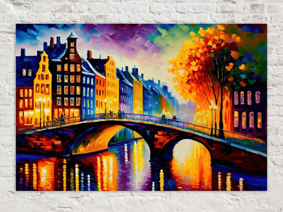 Amsterdam Art Bridges Of Amsterdam Painting European Vibrant Colorful Art