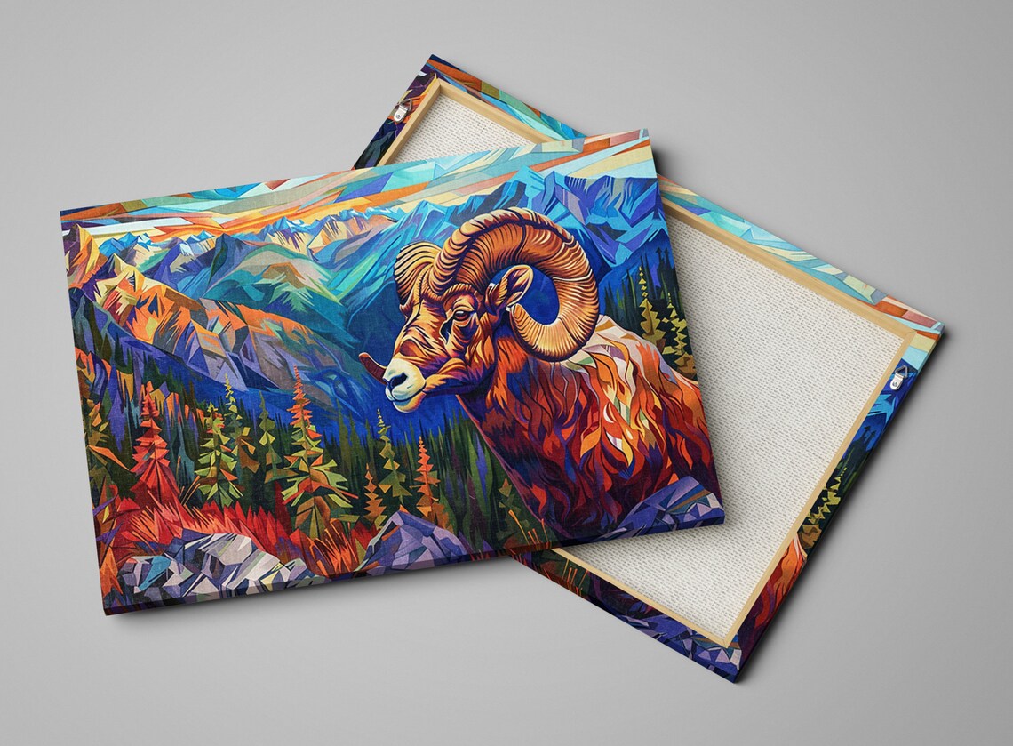 Bighorn Sheep WPAP Style Landscape Art Print - Image 4