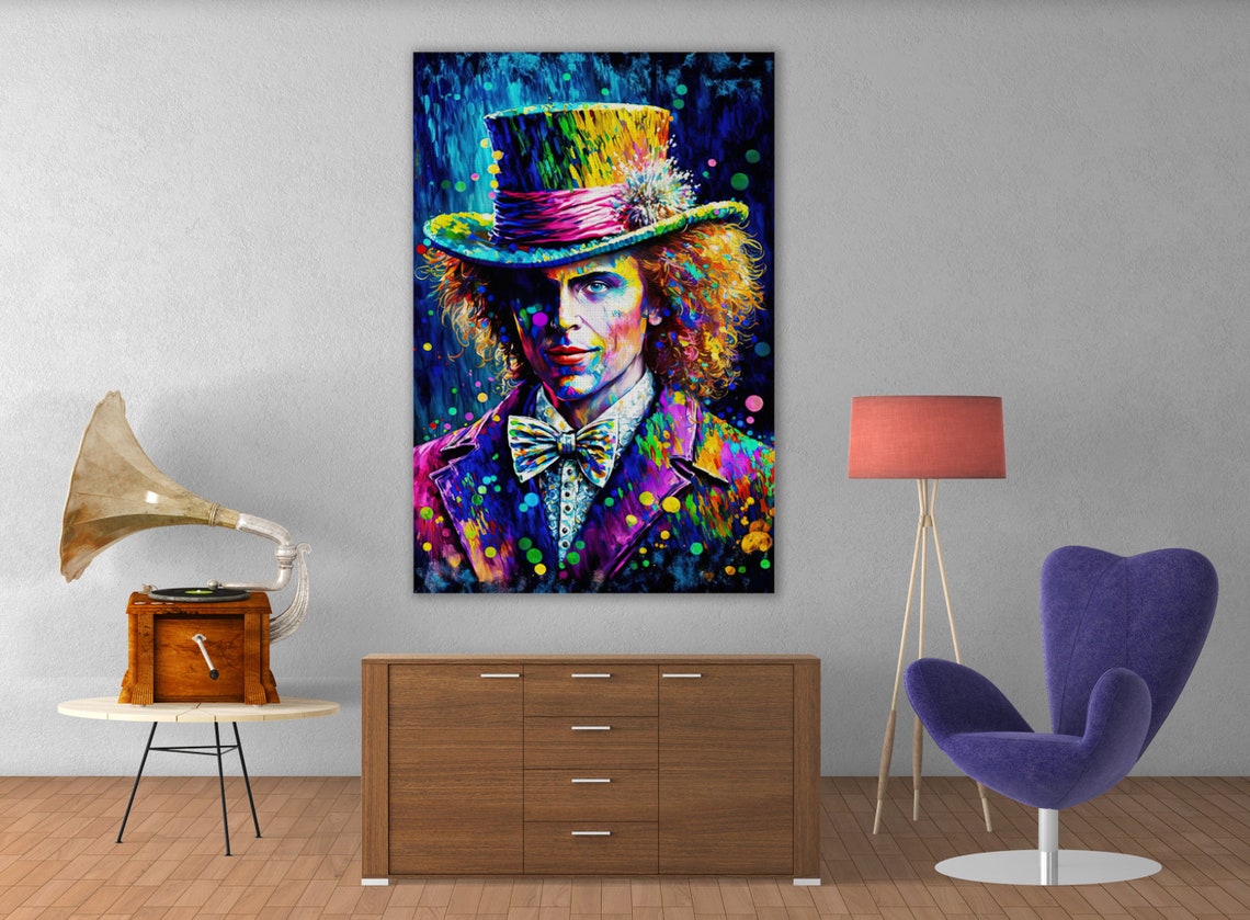 Mad Hatter Portrait Neon Colors Top Hat Wonderland Fantasy Poster - Image 3