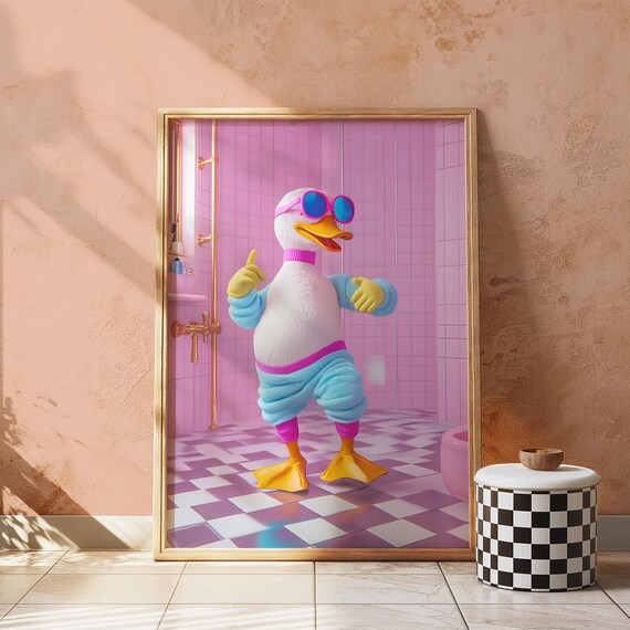 Funny Bathroom Wall Art Vintage Old Fashioned Print Duck Prints