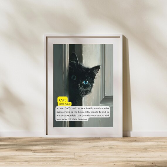 Peeking Black Kitten Cat Dictionary Definition Noun Funny Poster