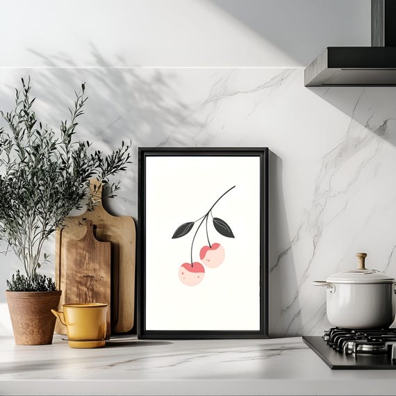Cherry Kitchen Wall Art Print Minimalist Fruit Decor For Modern Neutral Prints Dining Room