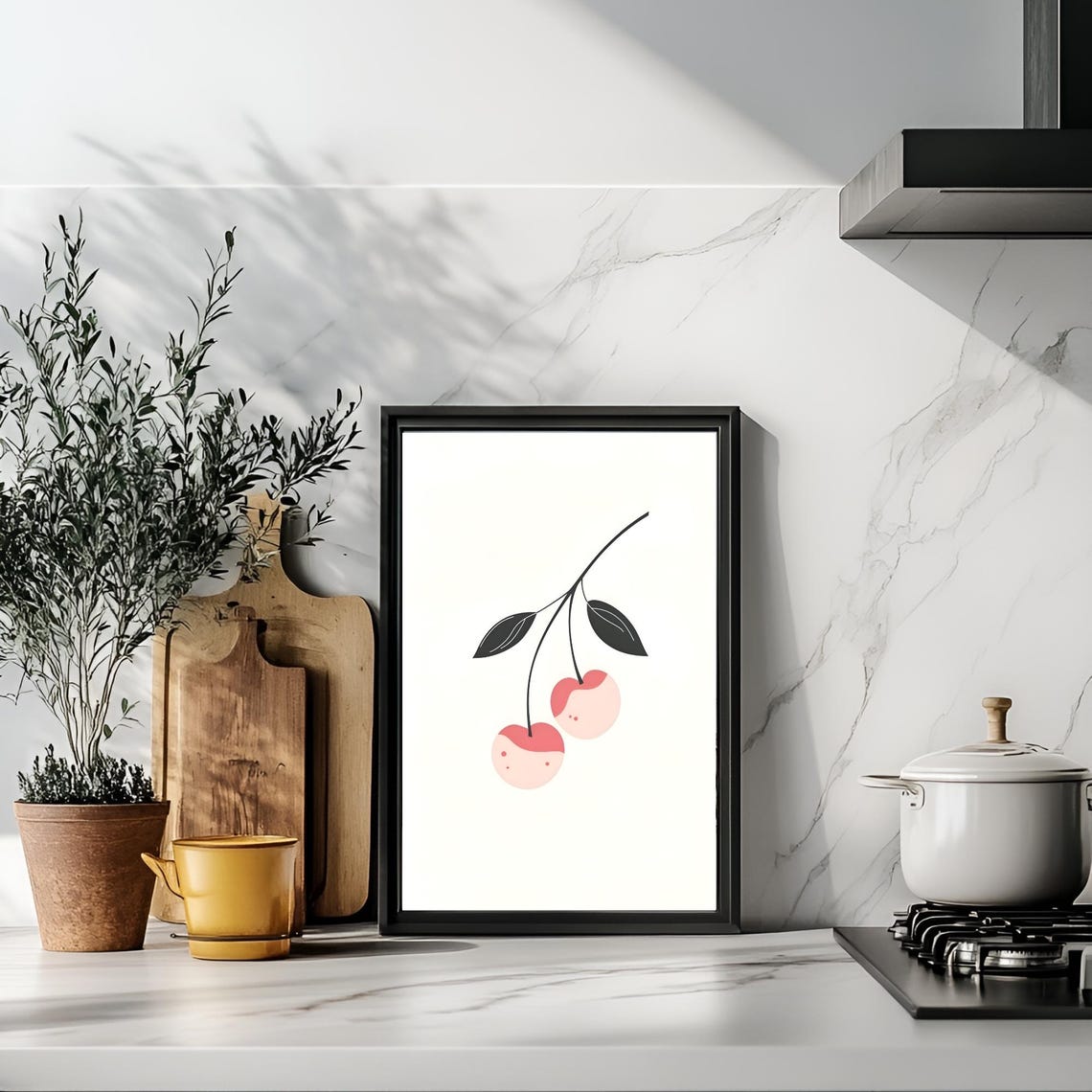 Cherry Kitchen Wall Art Print Minimalist Fruit Decor For Modern Neutral Prints Dining Room