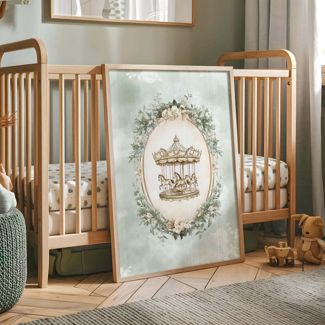 Nursery Wall Art Carousel Print Vintage Decor Prints For Baby Room Posters
