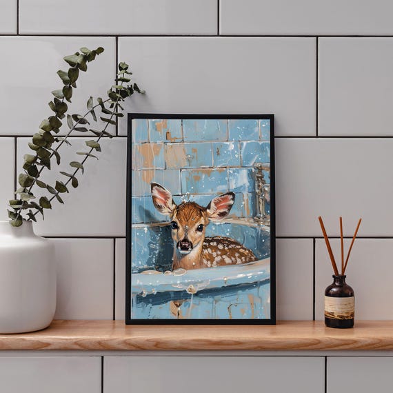 Bathroom Prints Fawn Wall Art Animal Funny Signs Print