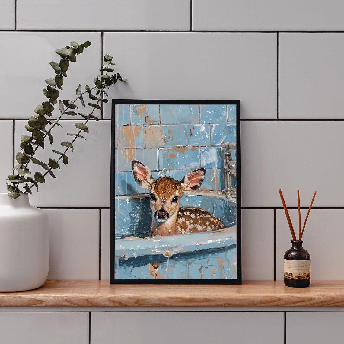 Bathroom Prints Fawn Wall Art Animal Funny Signs Print