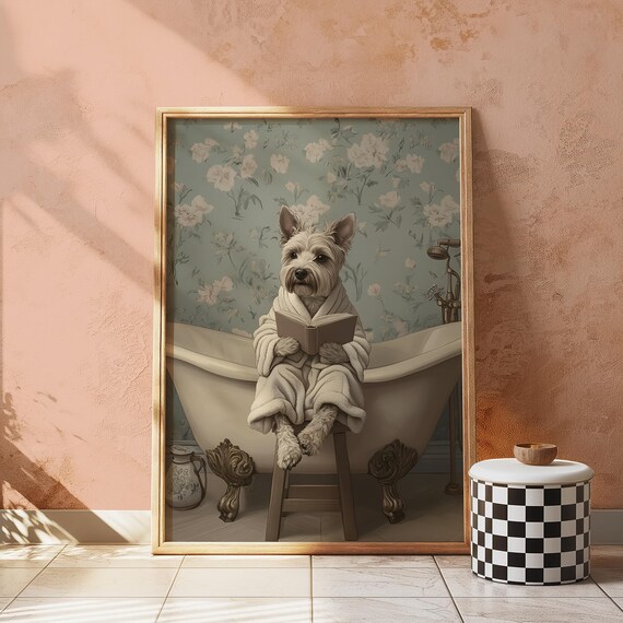 Terrier Bathroom Wall Art Prints Funny Dog Decor Pet Lover Gift