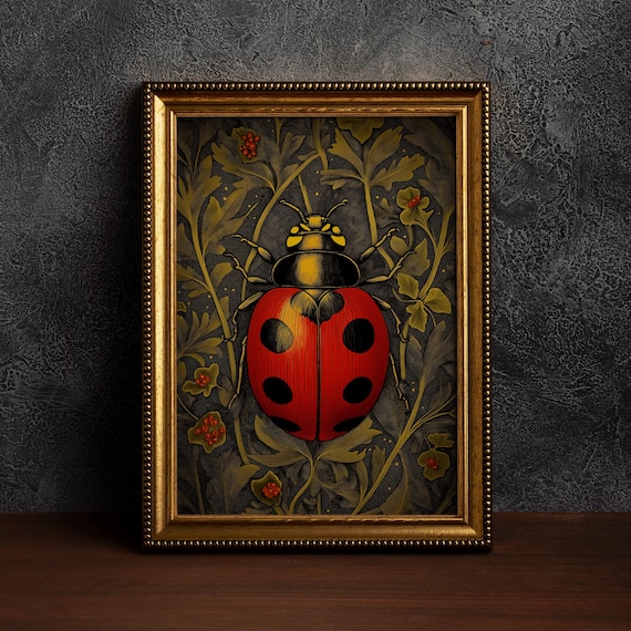 William Morris-Inspired Ladybug Art Print, Gothic Decor