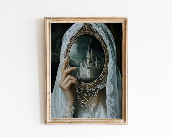 Gothic Victorian Woman With Enchanted Mirror Dark Academia Art Print