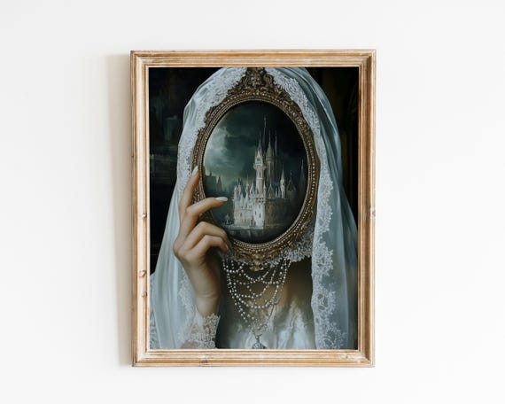 Victorian Woman With Mirrorbaroque Wall Art Dark Academia Decorrenaissance Prints Moody Antique Artdagger Printaltered Print