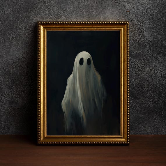 Abstract Cute Oil Painting Halloween Wall Art Print Paint Spooky Decorhaunted House Seasonal Decorsingle Poster
