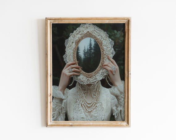 Victorian Woman With Mirrorbaroque Wall Art Dark Academia Decorrenaissance Prints Moody Antique Artdagger Printaltered Print