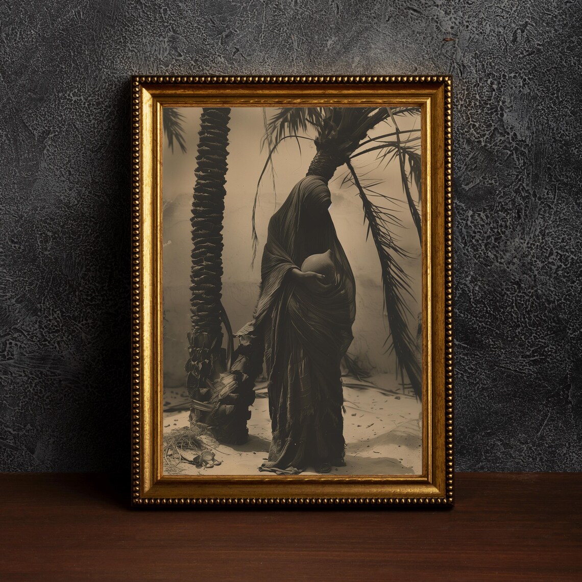 Veiled Druid in the Desert Sepia Old Photo Dark Academia Art Print