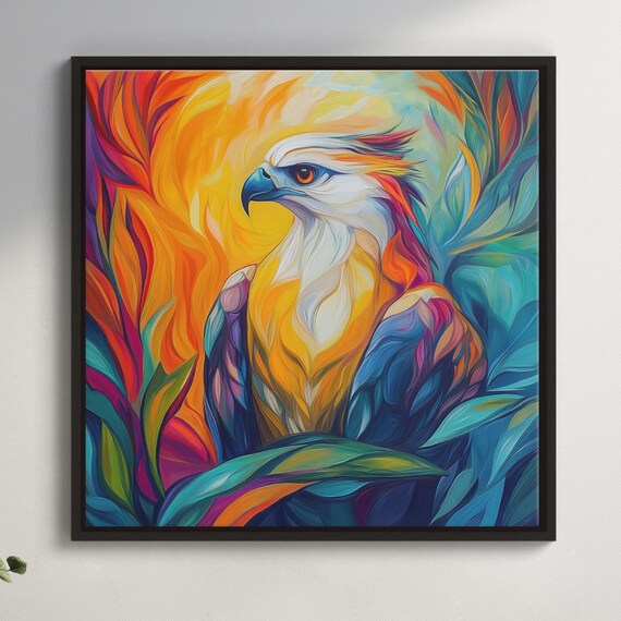 Majestic Eagle Abstract Canvas Painting Intense And Bold Animal Portrait Powerful Symbol In Modern Colorful Natureinspired Decor