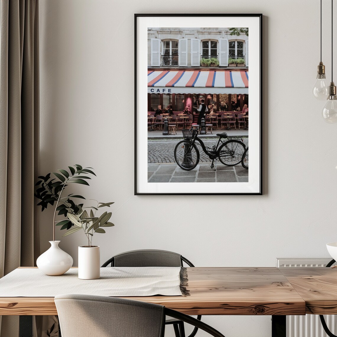 Paris France Cafe Striped Awning Bicycle Street Photo Poster - Image 2