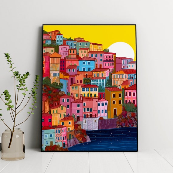 Manarola Illustration, Cinque Terre Travel Poster