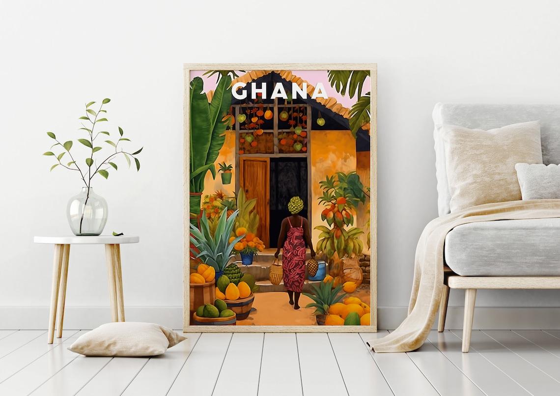 Ghana Illustration Travel Poster, Tropical Botanical Art - Image 2