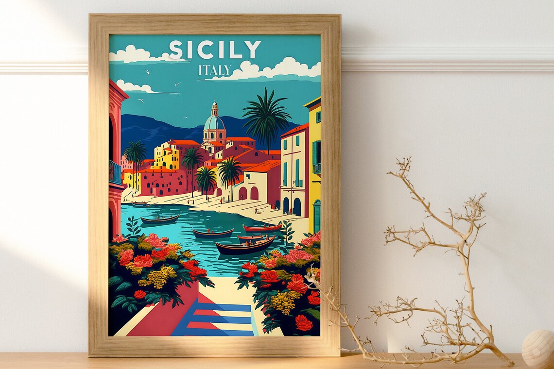 Italy Sicily Travel Poster, Landscape Wall Art Print - Image 2