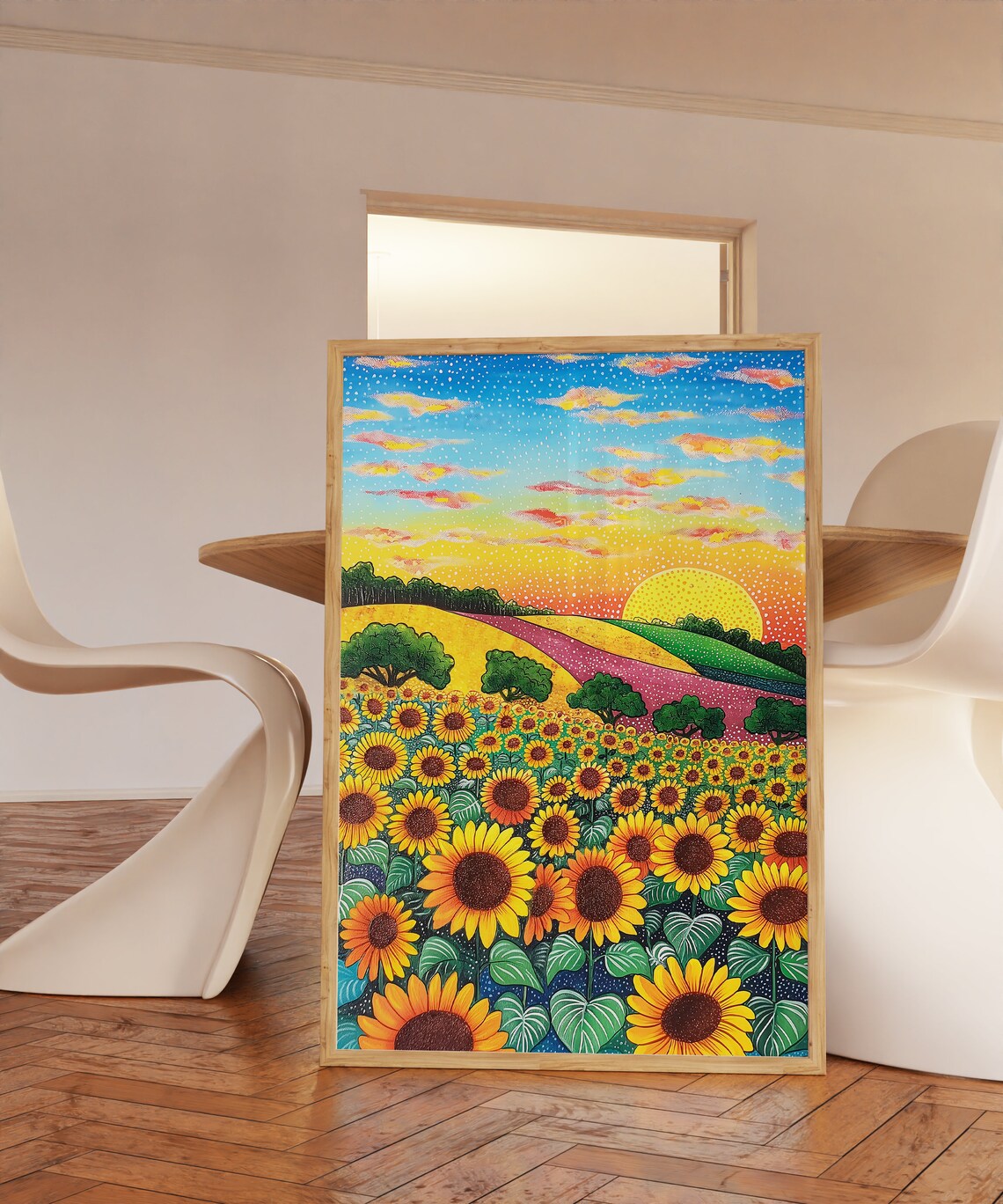 Sunflower Field Sunset Golden Sky Colorful Floral Landscape Poster - Image 2
