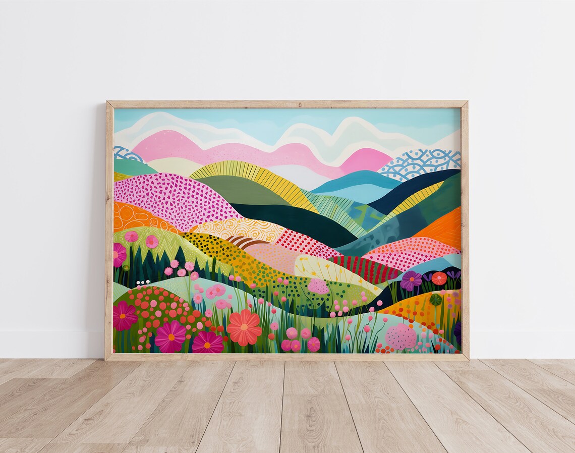 Abstract Horizontal Mountain Art Print, Colorful Patchwork - Image 2