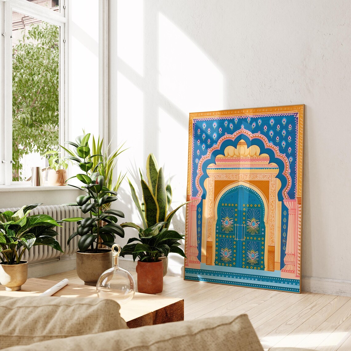 Indian Palace Ornate Archway Blue Gold Rajasthan Style Wall Art - Image 2