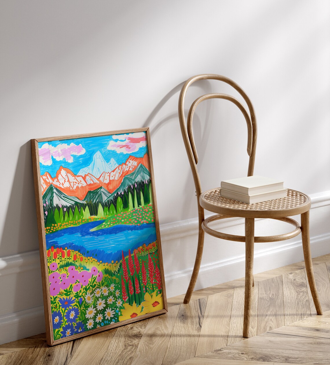 Colorful Mountain Flowers Painting, Nature Landscape Art - Image 2