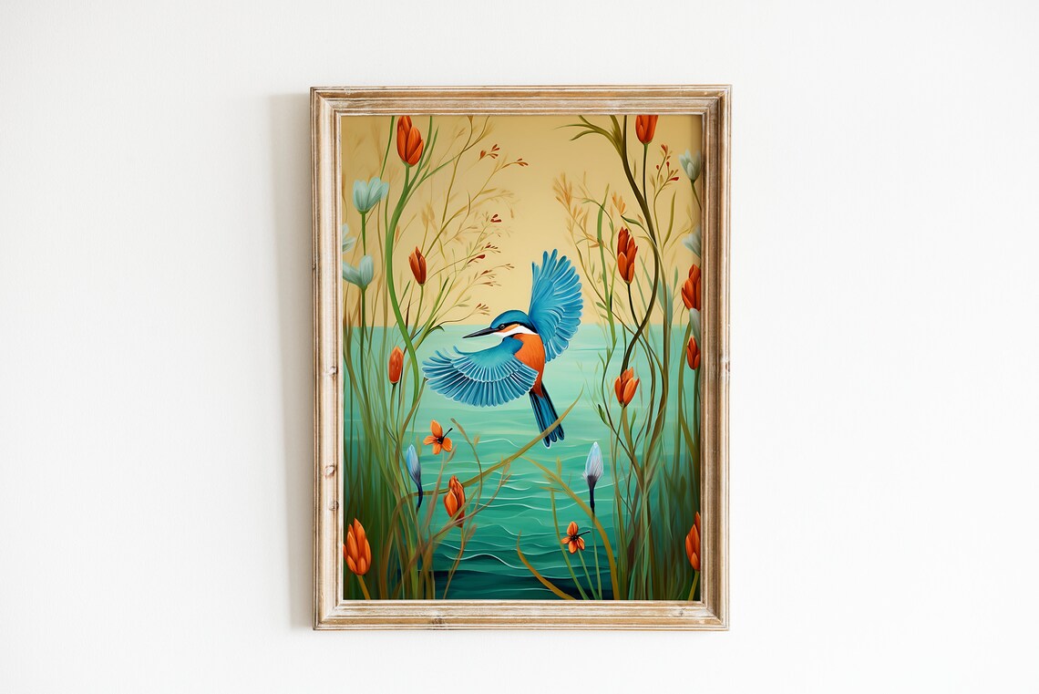Kingfisher Bird Illustration Nursery Art Print