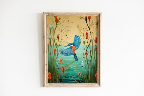 Kingfisher Bird Illustration Nursery Art Print