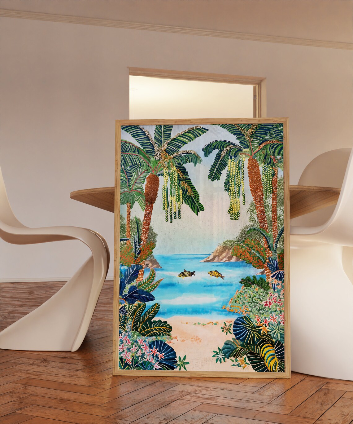 Tropical Banana Palm Cove With Clear Blue Water Beach Art Print - Image 3