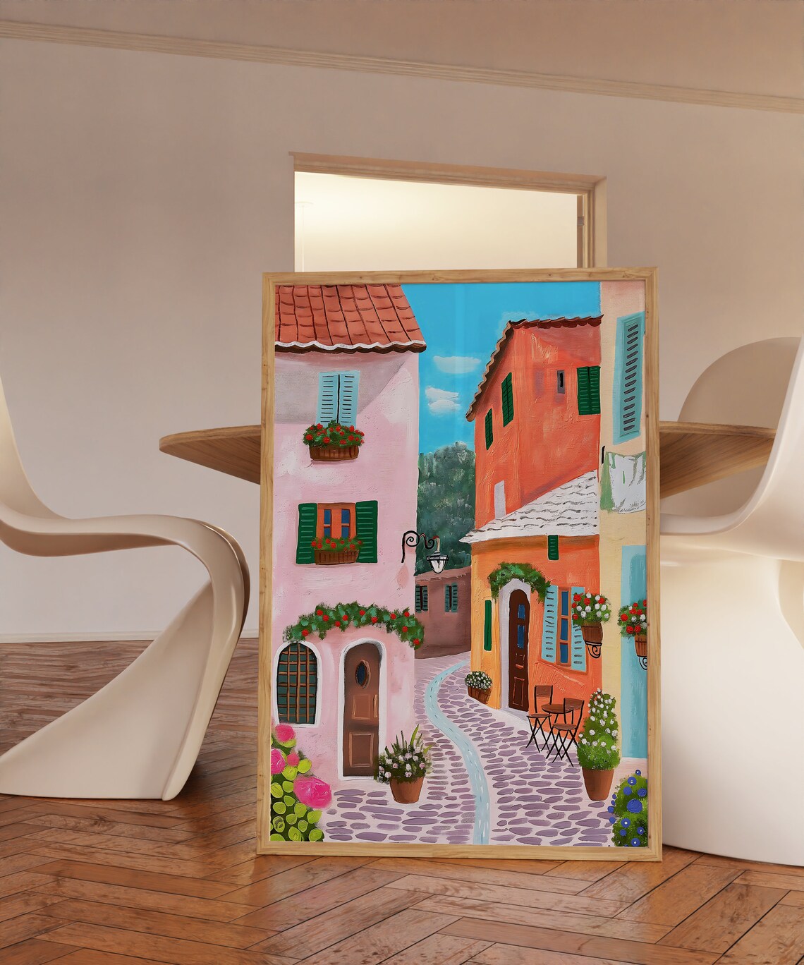 Europe Old Town Cobblestone Street Flower Boxes Summer Art Print - Image 2