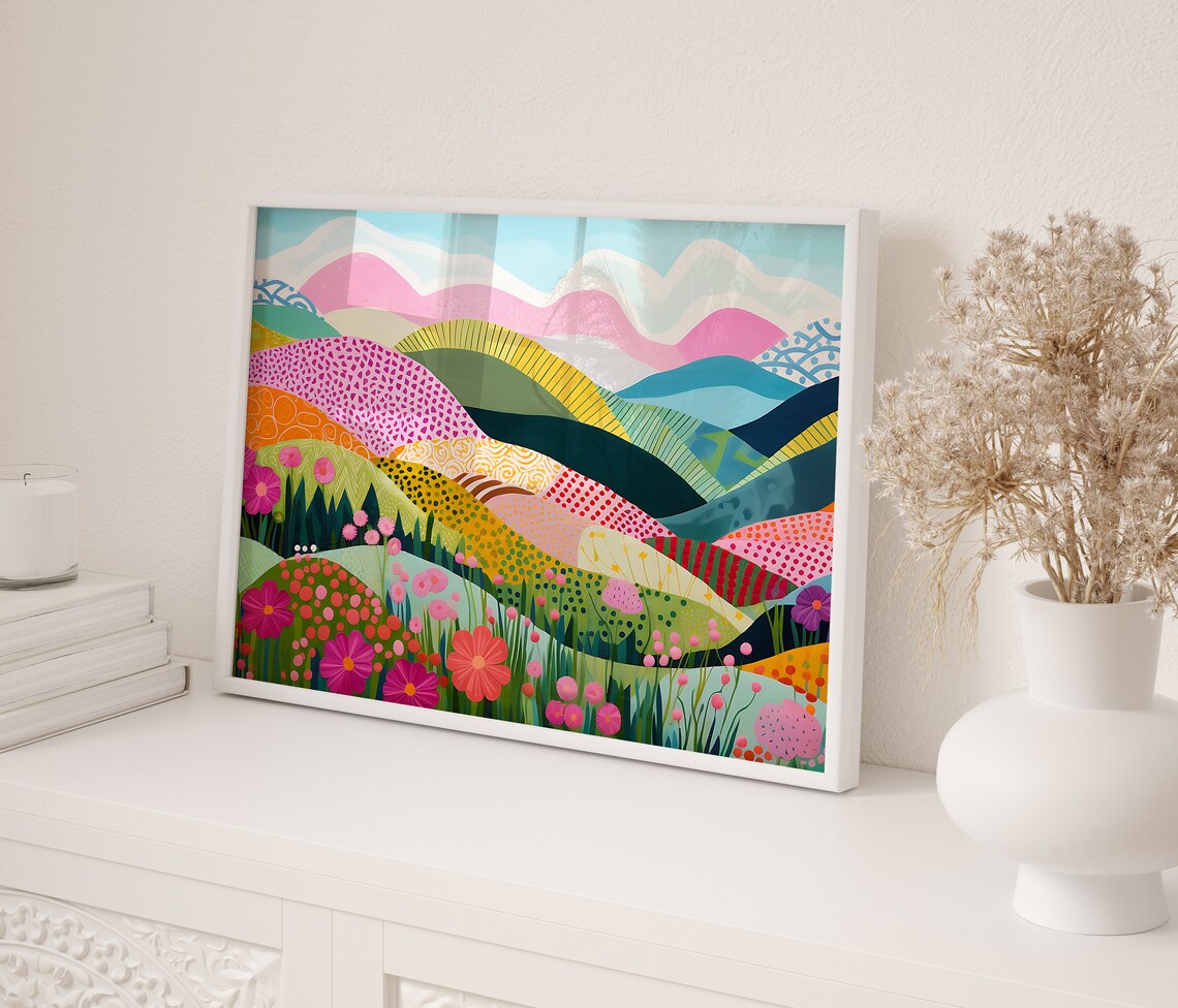 Abstract Horizontal Mountain Art Print, Colorful Patchwork - Image 3