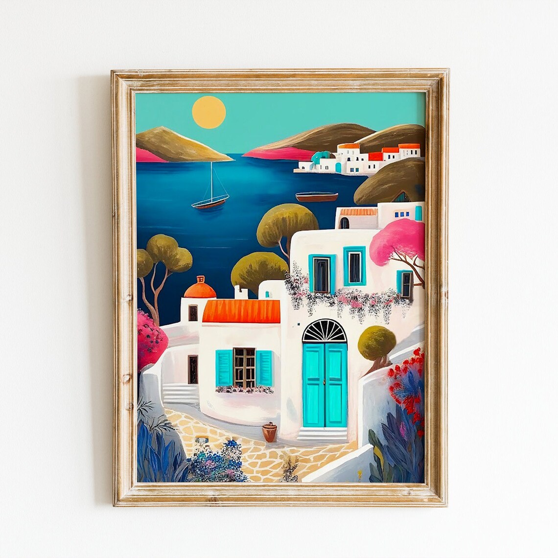 Paros Greece Travel Poster, Greek Cityscape Art Print