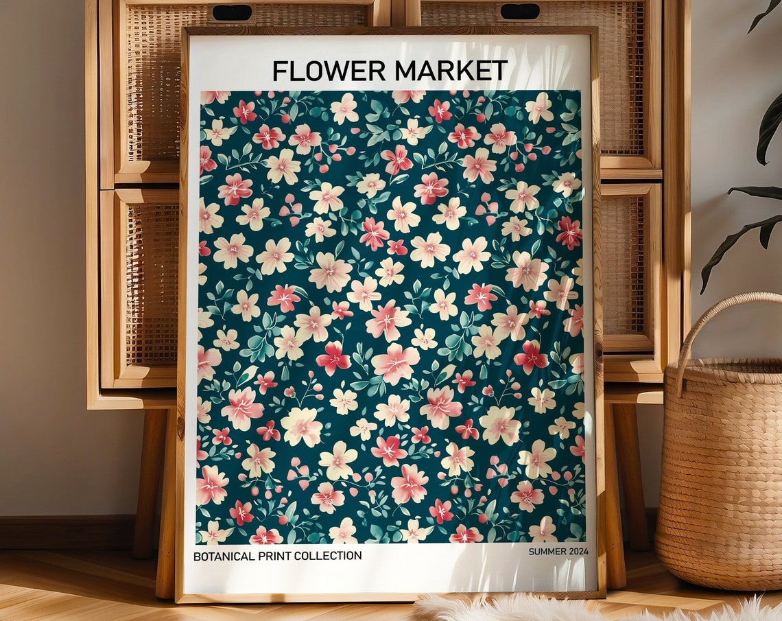 Flower Market Summer 2024 Dark Teal Ditsy Floral Pattern Poster - Image 2