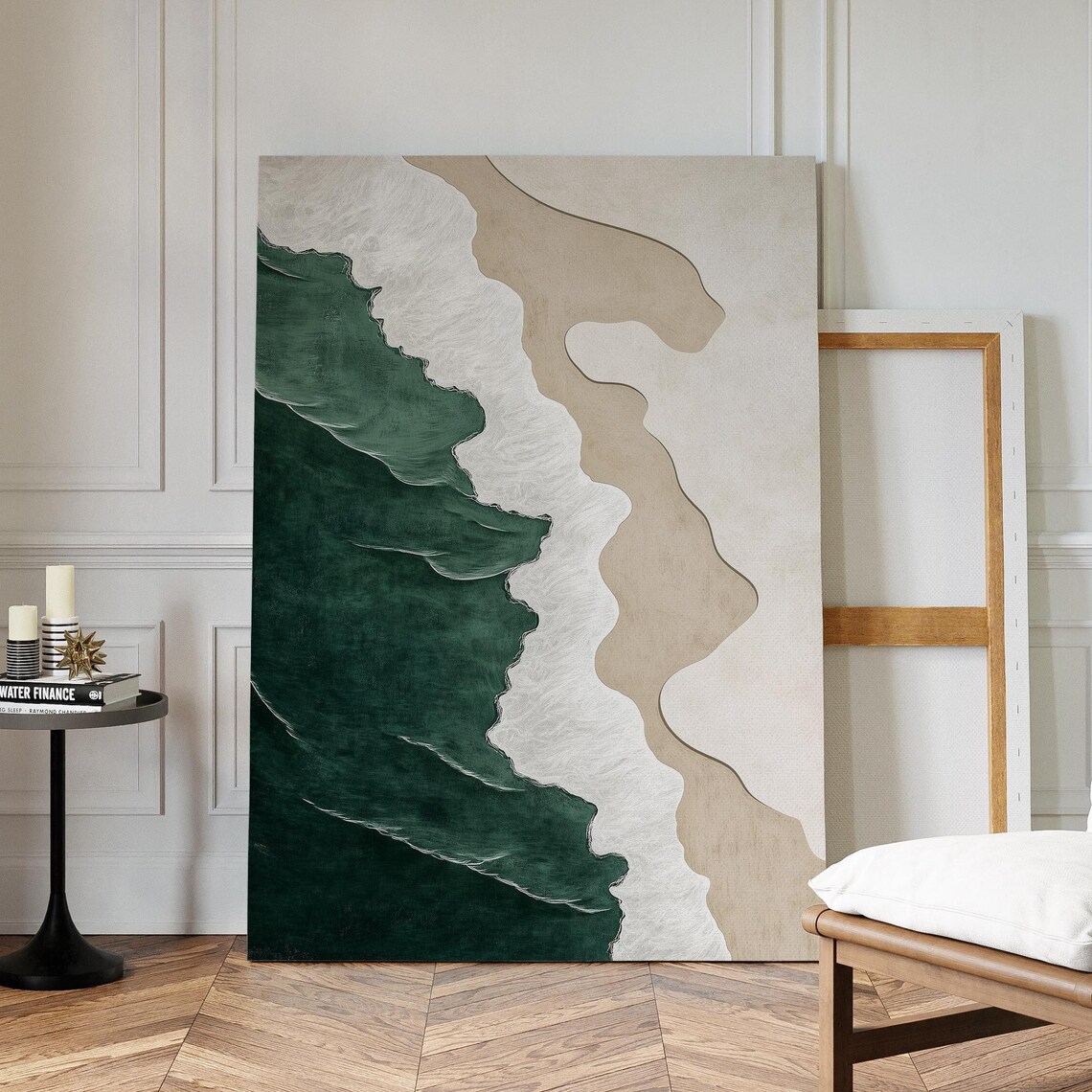 Sage Green Waves Japandi Wall Art, Wabi Sabi Print