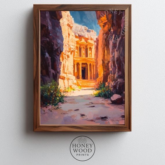 Petras Treasury Painting Historic Landmark Dramatic Desert Scene Rich Colors Vintage Travel Wall Art 233