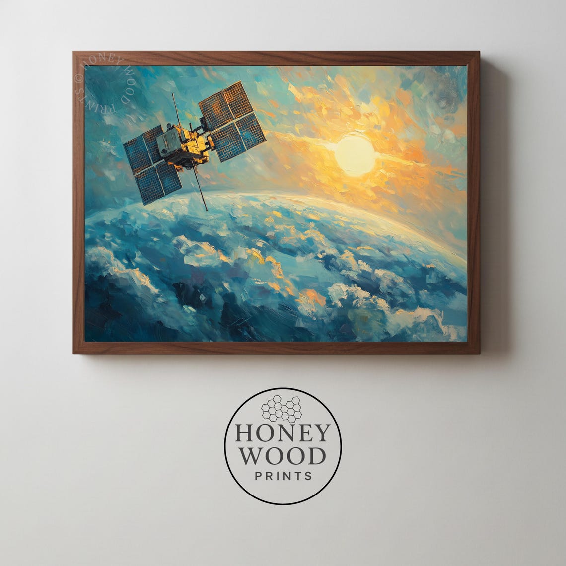 Space Art Print Celestial Satellite In Orbit Sollit Planet Horizon Dramatic Scifi Wall Decor Atmospheric Painting 113