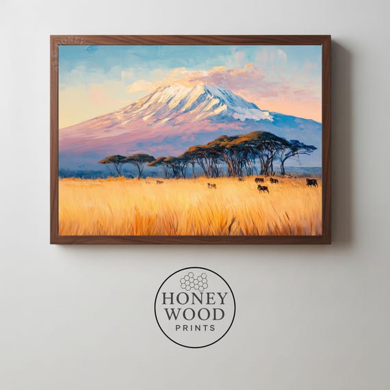 Mount Kilimanjaro Sunrise Landscape Serene African Savanna Wall Art Rustic Home Decor Heartwarming View 82