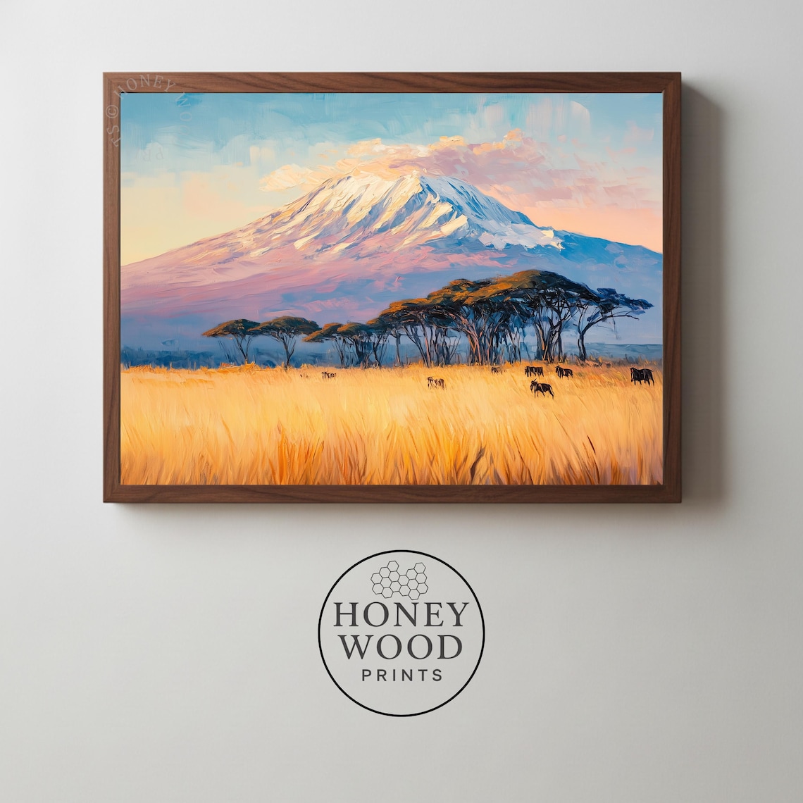 Mount Kilimanjaro Sunrise Golden Savanna Acacia Trees Africa Wall Art