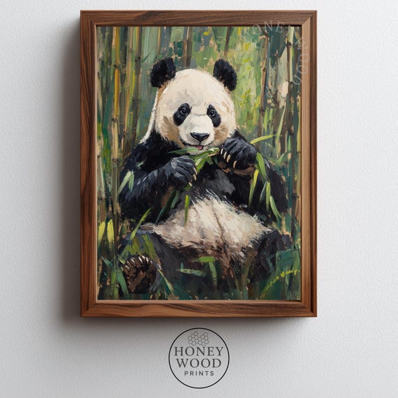 Panda And Bamboo Wall Art Cute Nursery Decor Cozy Wildlife Scene Natureinspired Earthy Painting 278