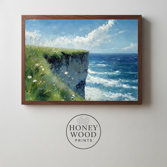 Moody Coastal Cliff Seascape Art Rugged Ocean Waves Dramatic Sky Textured Wall Decor Print 5