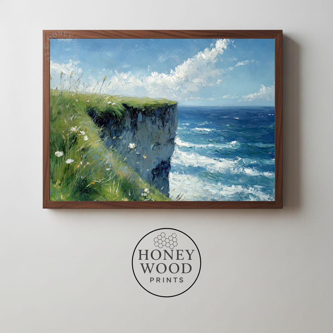 Coastal Cliff Seascape Rugged Ocean Waves Summer Painting Poster