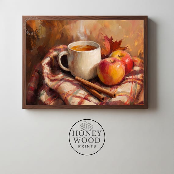 Hot Cider Mug Autumn Still Life Oil Painting Cozy Fall Print