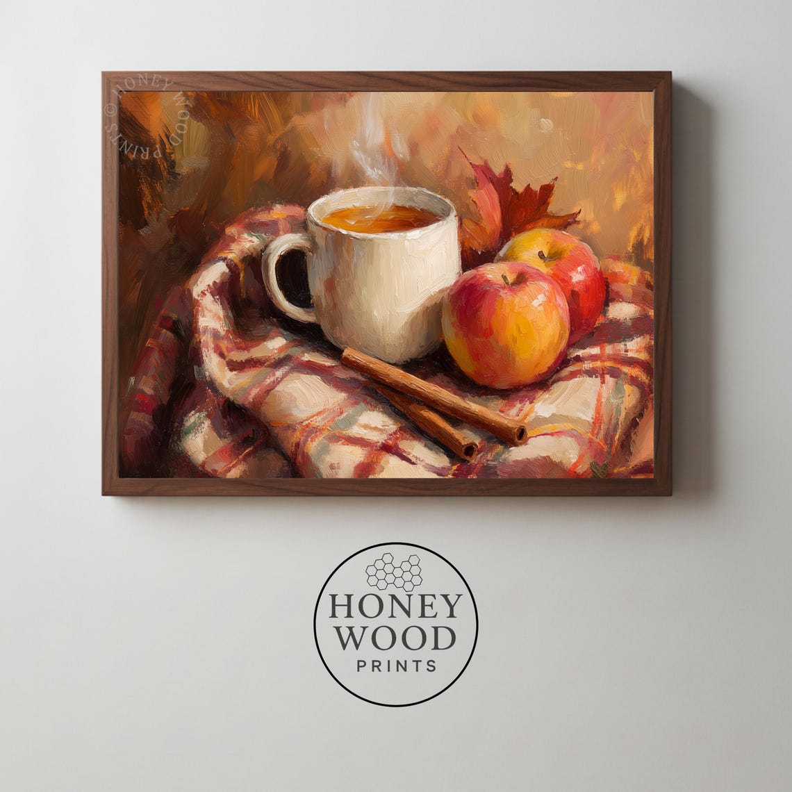Hot Cider Mug Autumn Still Life Oil Painting Cozy Fall Print