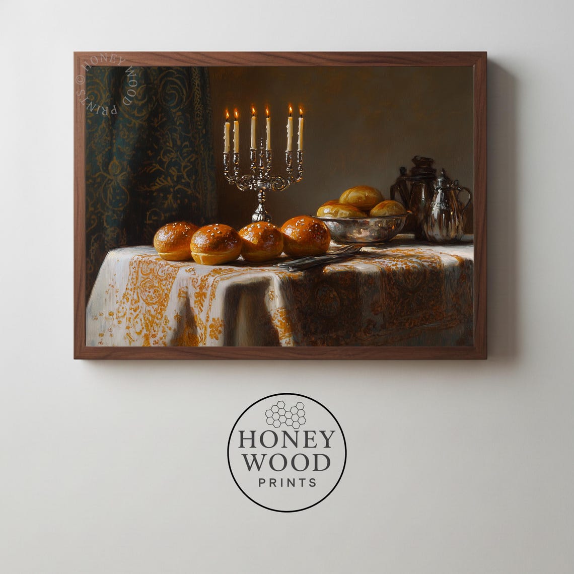 Festive Hanukkah Menorah Table Cozy Candlelit Classic Art Poster