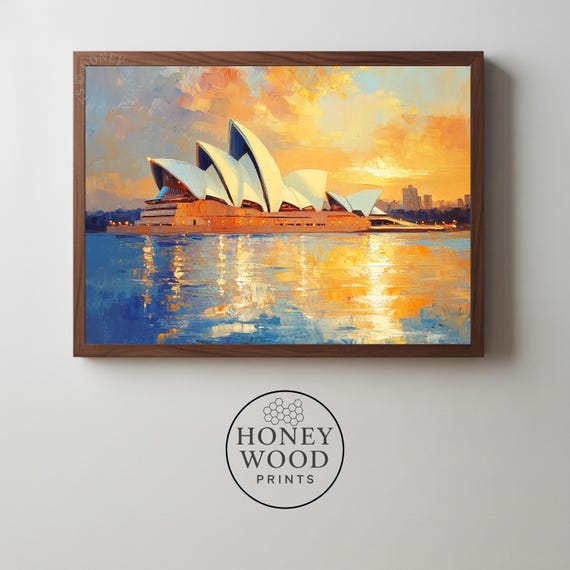 Iconic Sydney Opera House Sunset Vintage Painterly Style Scenic Coastal Print Travelinspired Wall Art 62