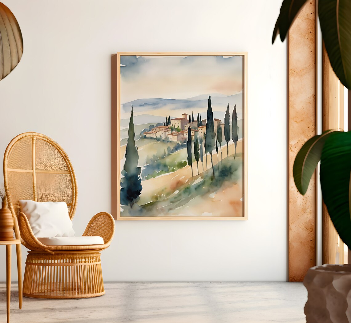 Tuscany Landscape Watercolor Art Print, Siena Italy - Image 3