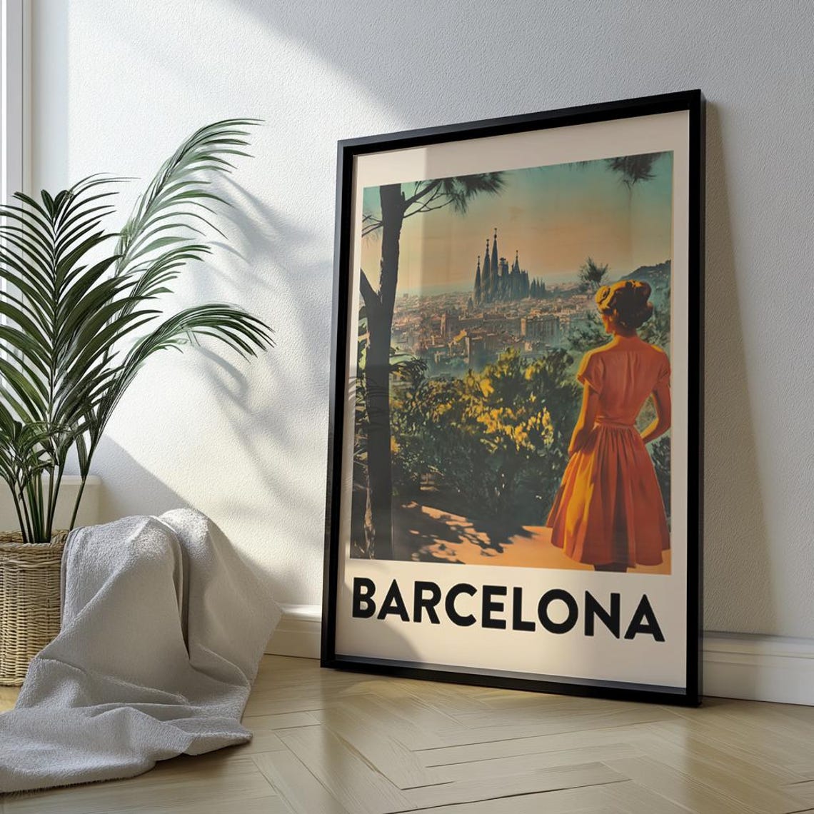 Vintage Barcelona Travel Poster Sagrada Familia Overlook Spain - Image 3